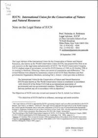 IUCN : International Union for the Conservation of Nature and Natural Resources. Note on the legal status of IUCN