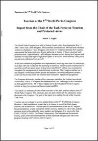 Tourism at the Vth World Parks Congress : report from the Chair of the Task Force on Tourism and Protected Areas